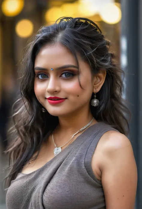 urban beautiful girl college student, masterpiece, light makeup, red lips, silver hair, messy long hair, street background, beau...