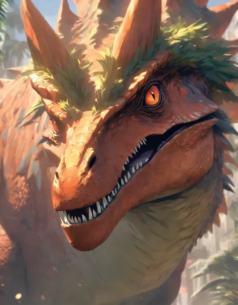 a close up of a dinosaur with a crown on its head, concept art by Aleksi Briclot, trending on cgsociety, fantasy art, 🌺 cgsociety, hyper realistic fantasy monster, the hydra from path of exile, cgsociety ), giant kaiju dragon monster, rending on cgsociety,...