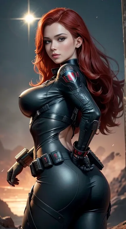 1girl, Full body:1.1, Natasha Romanoff style of the Black Widow (from marvel universe)costume, large breasts, naked, nipples, on an alien planet, (masterpiece, best quality, detailed skin texture, beautiful detailed face, intricate details, ultra detailed)...