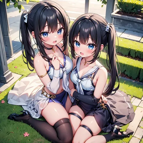 highest quality,wonderful,finely,extremely detailed CG Unity 8K wallpaper, (Stand in line:1.2), (3 girls, cute eyes, Black Hair, side ponytail, clothed), (sparkling eyes:1.2), (small breasts), (wariza:1.4), (cleavage), (open mouth:1.1), (long tongue:1.1), ...