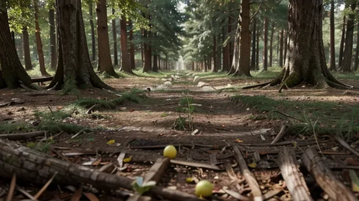 a vibrant forest with a seed on the ground