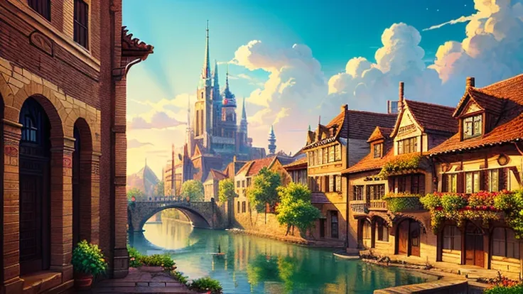 Anime Style,highest quality, masterpiece,fantastic townscape,  Fantasy, Brick,Fantastic background, classical