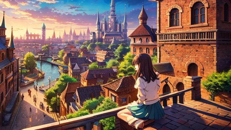 Anime Style,highest quality, masterpiece,fantastic townscape,  Fantasy, Brick,Fantastic background, classical