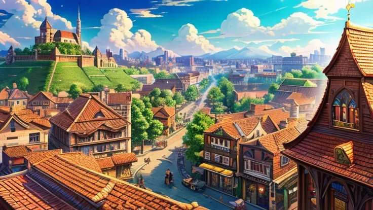 Anime Style,highest quality, masterpiece,fantastic townscape,  Fantasy, Brick,Fantastic background, classical