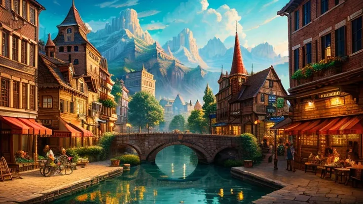 highest quality, masterpiece,fantastic townscape,  Fantasy, Brick,Fantastic background, classical