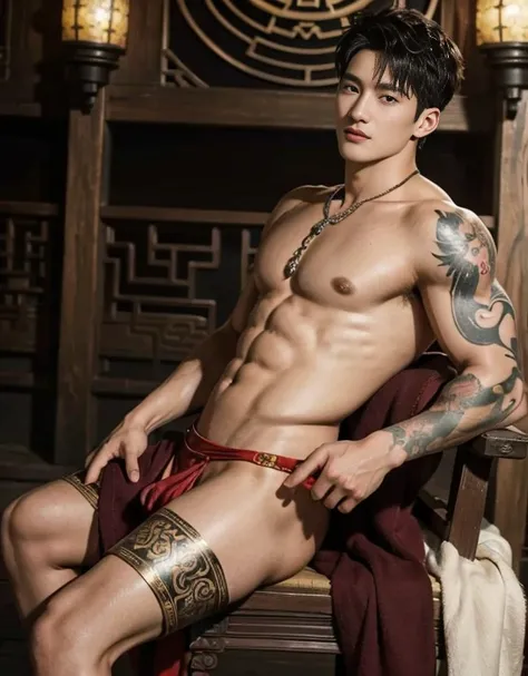  2 handsome boy tibetan , naked, smiling, catching eyes , Chinese Men God, Mythology, realistic, Chinese odyssy, super Handsome,manly,  kpop idol, handsome korean actor, 20 years old,, detailed face, manly jawline, manly chin, detailed mess curly styling h...