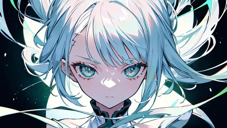 Anime Style,highest quality, masterpiece,green and white  hair,  iris,Simple Background,One Girl, fluid movement,Classic