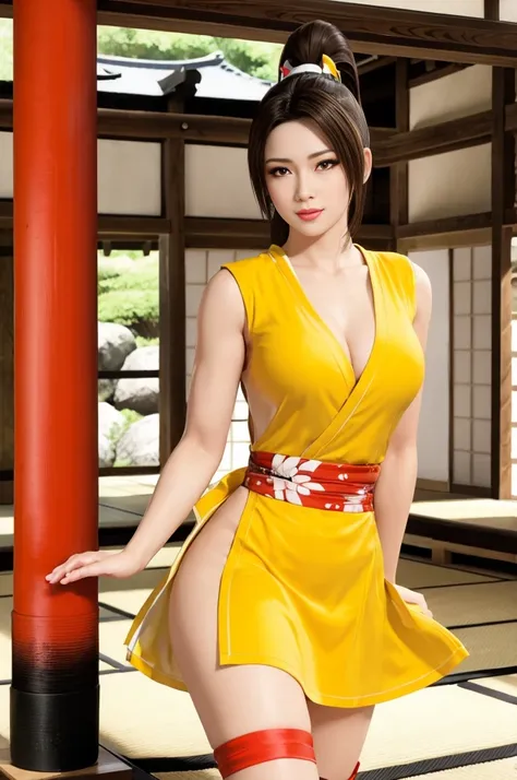 mai shiranui, (best quality,ultra-detailed),(realistic:1.37), beautiful and detailed face, ultra-realistic texture, delicate fac...