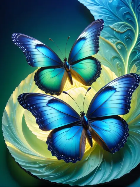 high resolution, ultra detailed, (1 blue butterfly:1.6),（lotus），dynamic light wavesbreaksunlight, reverberation, experimental ph...