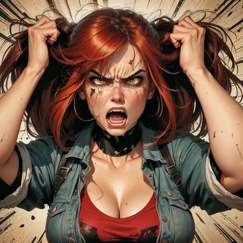 4k, comic babes, a close-up of a woman with a surprised expression on her face, epic comic book style, angry young woman, furious beautiful woman, intense scream expression, angry expression, angry look, comic digital art, anger. hyper detailed, very angry...