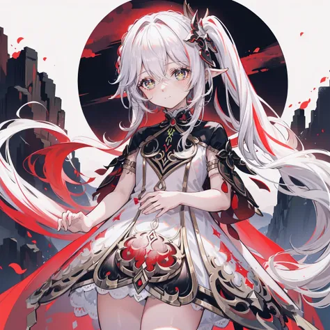 Nahida_Genshin Impact,(white and red gradation hair),Cross in the eye,Default_dress,Blood red cloak,Simple Background，Blood Moon，breath of death，Cold and powerful divinity，Majestic atmosphere,Starry Sky，Devilish smile，The main colors are black and white，Re...