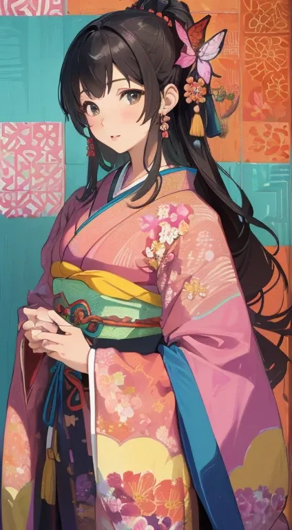 ((8k wallpaper of extremely detailed CG unit, ​masterpiece, hight resolution, top-quality, top-qualityのリアルテクスチャスキン)), ((a very beautiful woman, Plump lips, The upper part of the body, Japanese pattern haori,)), (messy black hair, de pele branca, Small), ((...