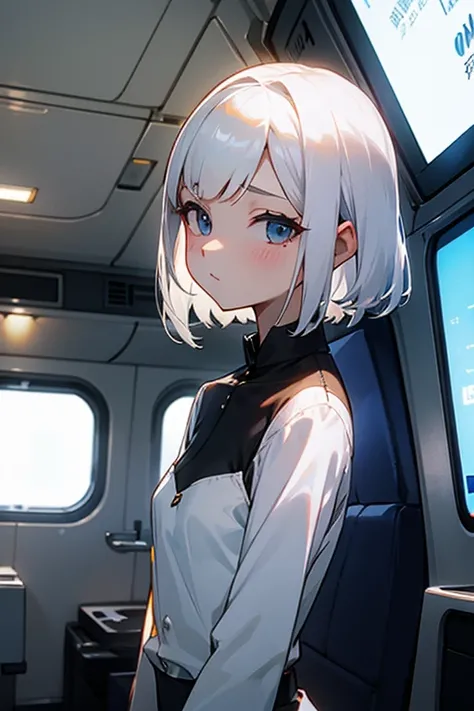 Short white hair、Embarrassing、Small breasts、Two heads、Keep your hair back、Cabin attendant、