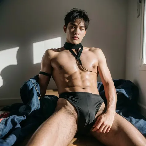 Boy on rugby field，sweat leggs，Photos during exercise，masculine，Exquisite facial features，virile，musculature，rich facial detail, The crotch is raised , phat nipples. , swollen nipples, sexy , NSFW. ,eroticism ， wearing see through fishnet sexy bodysuit， fu...