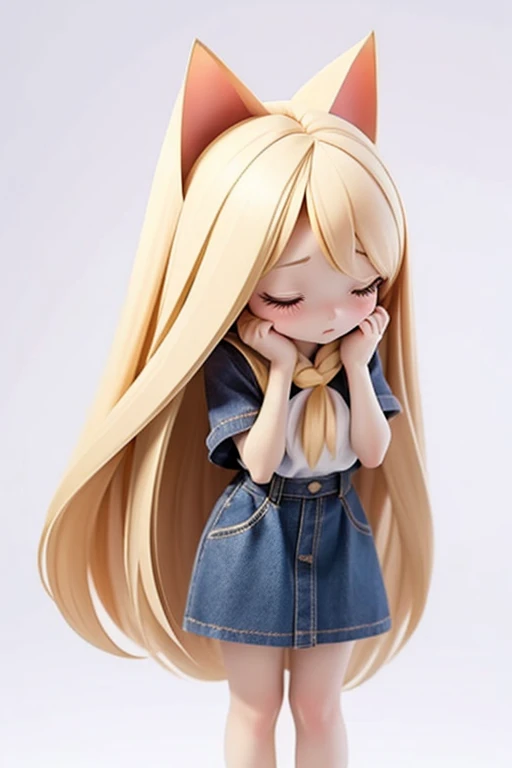 straight hair,blonde hair,white background,long hair,simple background,solo,1 girl,Cat ear,back view,double facepalm