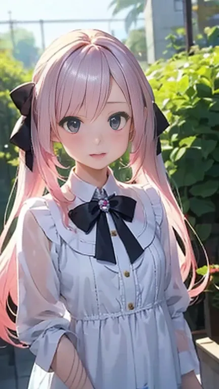 Anime girl with pink hair and a ribbon in her hair, Cute realistic portrait, 髪の毛はSilver、Gweitz, Magical Girl Portrait, Cute Characters, Cute art style, Anime Moe Art Style, MapleStory character art, cute portrait, Cute Anime Girl Portrait, Small person por...