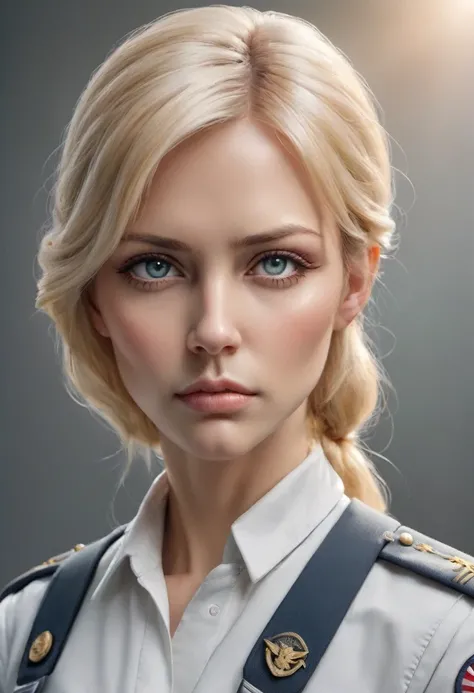 Movie cover image,Like a real person,polite dress,war warrior action cover picture),(Film Reference Foundation : 1.8 ),actual,White Air Force Universal Uniform,(realistic face resolution),cinematic pose,AS-Adult,Skinny,small,1 Woman with deep blonde hair,s...