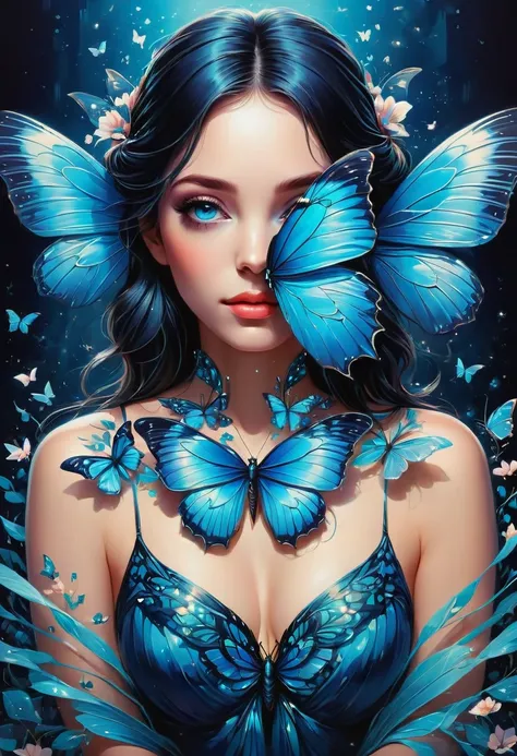 blue butterfly, by Alena Aenami, best quality, masterpiece, very aesthetic, perfect composition, intricate details, ultra-detailed