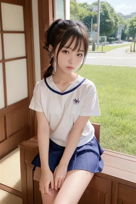 (masterpiece,highest quality,Ultra-high resolution),Japanese women, A very beautiful 11 year old girl, Naïve girl、(Perfect limbs、Perfect Anatomy),(Bob Hair,hair band).Cute Sailor Uniform(Quite a perfect fit)、Short-sleeved sailor uniform(The inside is trans...