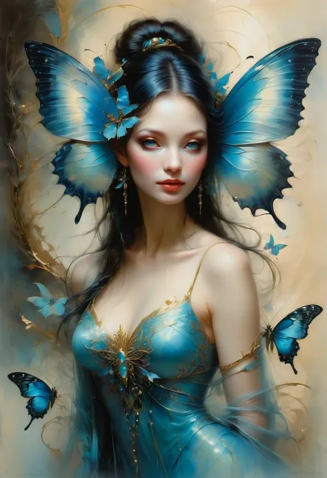 blue butterfly, by Anne Bachelier, best quality, masterpiece, very aesthetic, perfect composition, intricate details, ultra-detailed