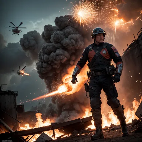 (best quality,4k,highres,masterpiece:1.2),ultra-detailed,(realistic:1.37),(HDR:1.1),(physically-based rendering:1.1),
Donald Trump, action hero, massive explosions, fire all around, rescuing damsel, intense expression, superheroic pose, muscular physique, ...