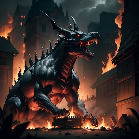 The Black Dragon, with its ominous presence, unleashed a torrent of fiery breath over a crib. The heat radiated intensely, threatening to engulf the delicate contents within. The scene was an ominous contrast of danger and innocence, as the dragons malevol...