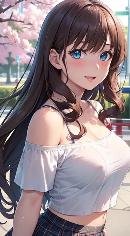 ((masterpiece, best quality, highres, UHD, perfect pixel, depth of field, 4k, RTX, HDR))), 1girl, single, solo, beautiful anime girl, beautiful artstyle, anime character, ((very long hair, bangs, brown hair, curly hair:1.2)), ((Light blue eyes:1.4, rounded...