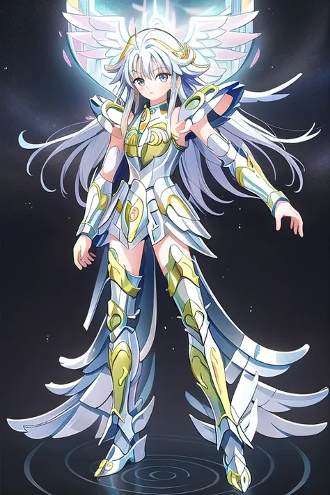 Une femme, 25 ans, mangas, cheveux longs, cheveux multicolores, Saint Seiya, Hyoga, Cygnus, God Cloth, mythycal armor, Saint Seiya Cosplay, armure de chevalier, myth cloth, Hyoga cosplay, Scandinavie, hiver, swam designed armor, glacier, neige