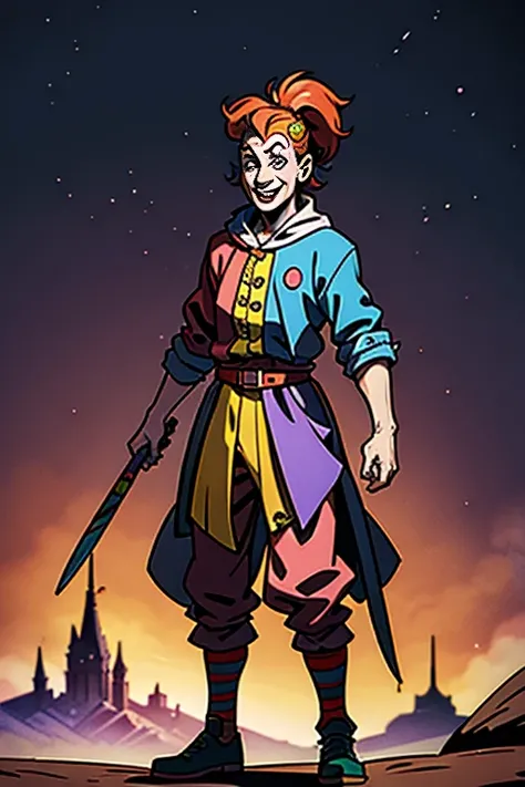 A crazy jester wandering around, science fiction background, digital art