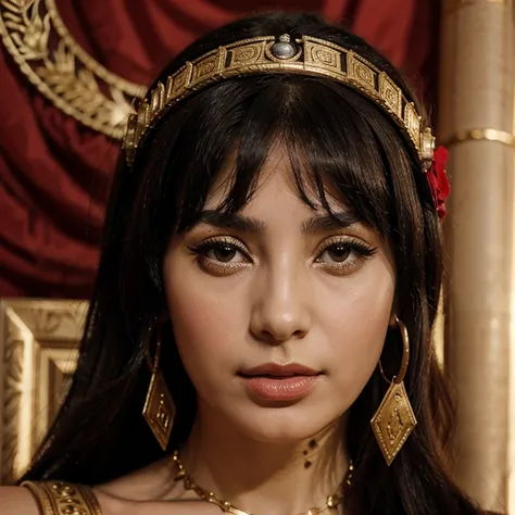 Cleopatra vii con peluca egipcia y labios rojos gruesos 