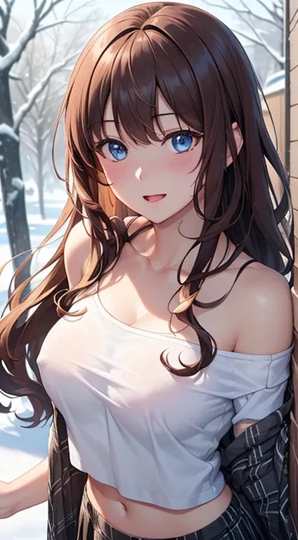 ((masterpiece, best quality, highres, UHD, perfect pixel, depth of field, 4k, RTX, HDR))), 1girl, single, solo, beautiful anime girl, beautiful artstyle, anime character, ((very long hair, bangs, brown hair, curly hair:1.2)), ((Light blue eyes:1.4, rounded...