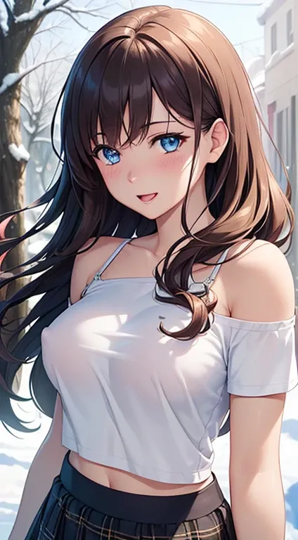 ((masterpiece, best quality, highres, UHD, perfect pixel, depth of field, 4k, RTX, HDR))), 1girl, single, solo, beautiful anime girl, beautiful artstyle, anime character, ((very long hair, bangs, brown hair, curly hair:1.2)), ((Light blue eyes:1.4, rounded...