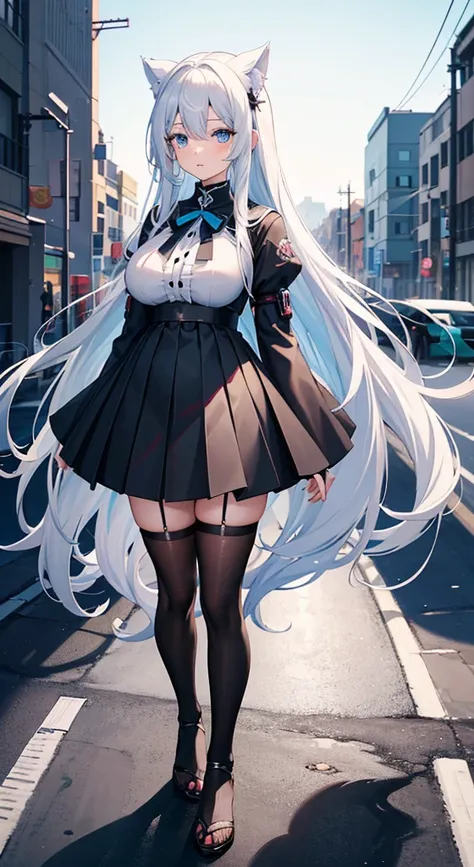 anime girl，long white hair，blue eyes，Black dress, Cute anime wife wearing beautiful clothes, Best Anime 4k Kona-chan Wallpapers, anime art wallpaper 8 k, anime art wallpaper 4k, anime art wallpaper 4k, Anime style 4k, Anime girl in black skirt, 8k high qua...