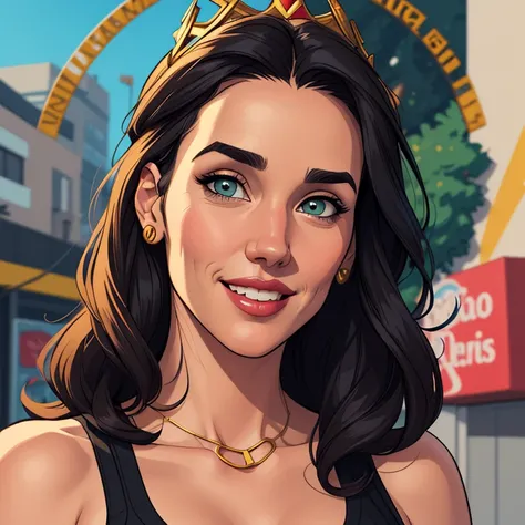 Xena princess warrior GTA sensual portrait mode sesys style Cartoon style digital illustration together boyfriends Cartoon style character GTA portrait mode Character cartoon style facial expression happy beautiful smile and six medium small portrait mode ...