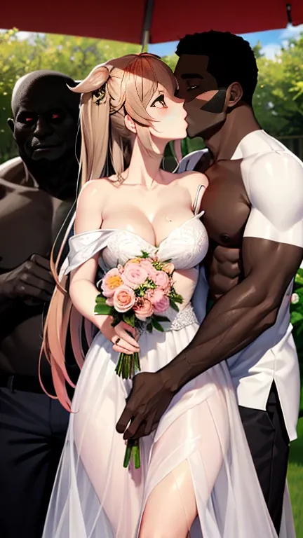 {perfect anatomy},((beautiful face:1.1))((1girl, 1black man, kiss, old, groping:1.2)),masterpiece, best quality, highres, bbmura...