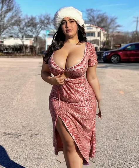 Hot dress, curvy, cleavage, Arab skin color