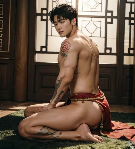  2 handsome boy tibetan kissig, touching lips, cuddle, grab the butts, romanctic, hug , naked, smiling, catching eyes , Chinese Men God, Mythology, realistic, Chinese odyssy, super Handsome,manly,  kpop idol, handsome korean actor, 20 years old,, detailed ...