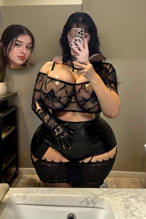 
two women in tights taking a selfie in a mirror, 1 7 - year - old goth girl, y 2 k style, y2k style, grunge aesthetic!!!, goth vibe, goth aesthetic, dressed in crustpunk clothing, diverse outfits, charmed sexy look, grunge aesthetic!!! (, witchcore clothe...