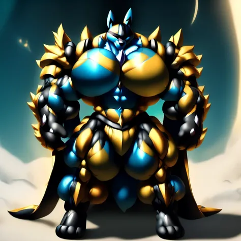 (masterpiece, best quality, detailed:1.2) (Pokémon) LUCARIO, detailed full body, a knights mechanical armor, glowing wide and heavy armor, wears full body armor. massive muscles, huge pecs, chiseled abs, huge pectorals, exaggeratedly huge muscles. wearing ...