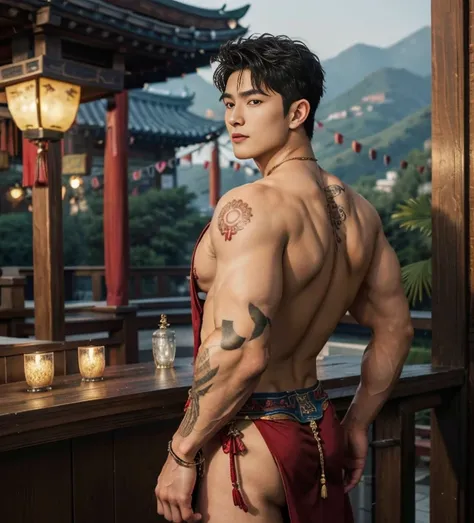  2 handsome boy tibetan kissig, touching lips, cuddle, grab the butts, romanctic, hug , naked, smiling, catching eyes , Chinese Men God, Mythology, realistic, Chinese odyssy, super Handsome,manly,  kpop idol, handsome korean actor, 20 years old,, detailed ...