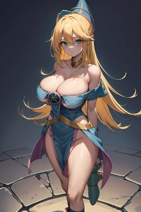 Dark Magician Girl, Dark Magician Girl, Blonde Hair, choker, (Green Eyes:1.5), Long Hair,
break bare shoulders, Blue footwear, blush, blush stickers, (Extremely large breasts, Breasts bigger than face:1.4), Cleavage, clavicle, Duel Monsters, Have, Off the ...