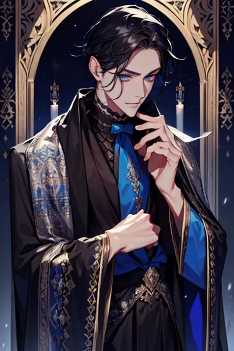 a close up of a person wearing a cape and a cape, wearing fantasy formal clothing, full body, beautiful androgynous prince, ((we...