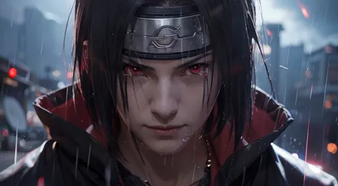 super detailed, realistic, cinematic lighting, realistic skin 1 man, anime naruto shippuden uchiha itachi, short hair , black ha...