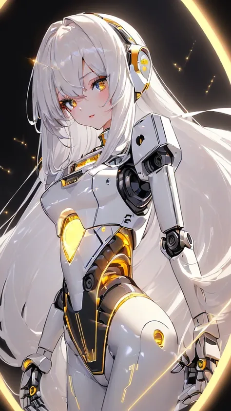 ((masterpiece 1.8)), ((ultra-detailed)), ((High resolution)), ((ultra quality)), (High quality), (dynamic angle), ((upper body)),
(((android girl))),no human,beauty face,detailed face,silver very long hair, floating hair, bangs, serious face, ((gold eyes))...