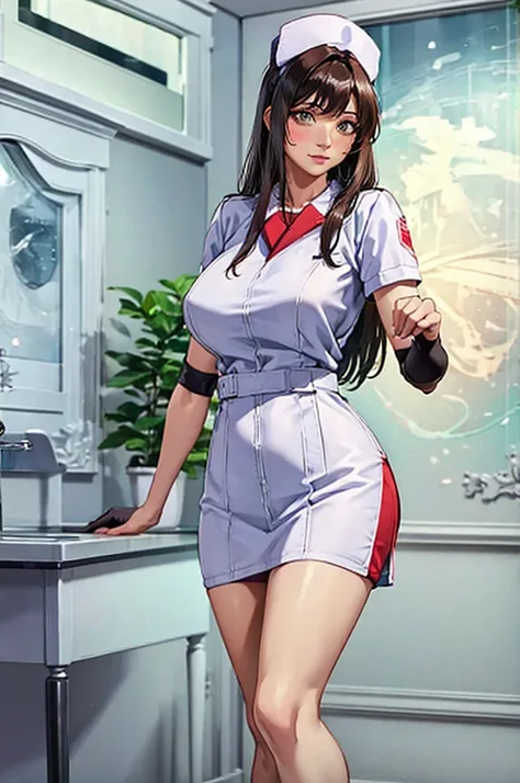 nurse uniform,hospital, latex nurse suit,nurses,busty,elbow gloves,labcoat,dark green hair woman,white eyes , gigantic ,medical instruments,asian nurse,two nurses,speculum,examination room,oversize ,big ass ,strap on, lay on table ,legs spreaded,giving bir...