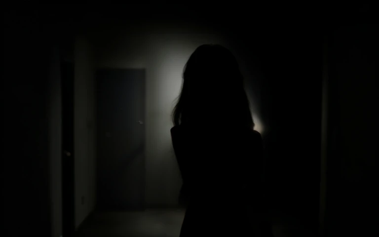 "(best quality,highres),A beautiful 20 year old girl running away in a dark room,only her back should be facing,with her long hair,dark shadow following her,mysterious atmosphere,low lighting,dramatic composition"