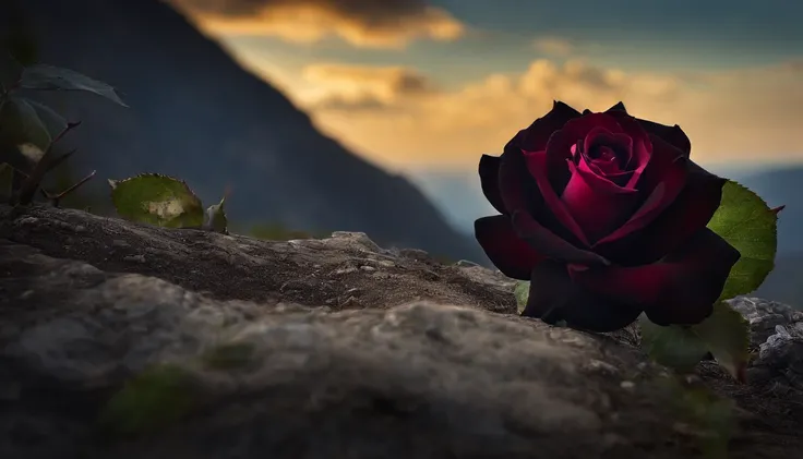 Black rose on a barren mountain 