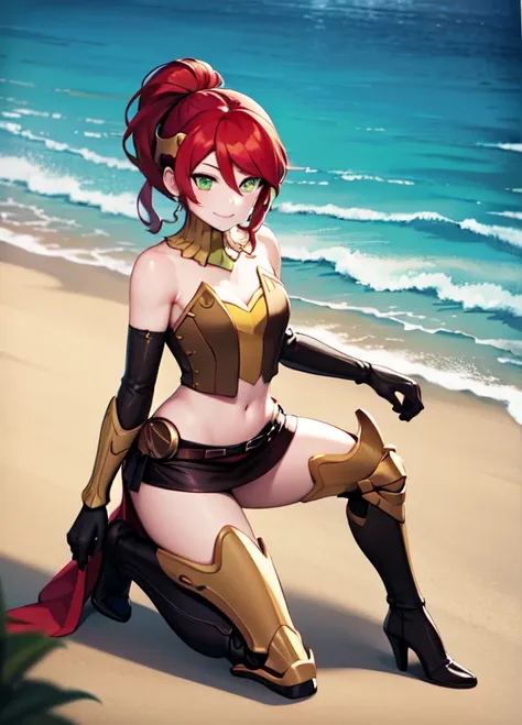 ((best quality)), ((highly detailed)), absurdres, (detailed eyes, deep eyes), (1girl), full body, pyrrha nikos, rwby, red hair, ...