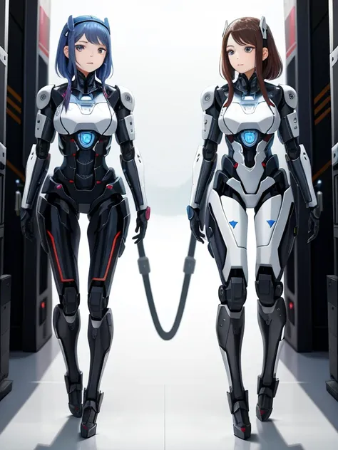 a mother who became a machine lifeform and a daughter who was born as a machine lifeform, all beautiful human faces, full body s...