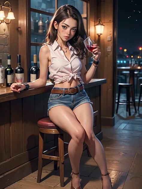 (((Drunk hiccups:1.2))),(((woman1人))),((((一人のwoman)))),((((Watch on wrist)))),(((Right hand on chest:1.2))),(High resolution, clearly_image) highest quality, woman, masterpiece, Very detailed, Semi-realistic, 23 years old, fair, young, （Skinny body:1.2),(S...